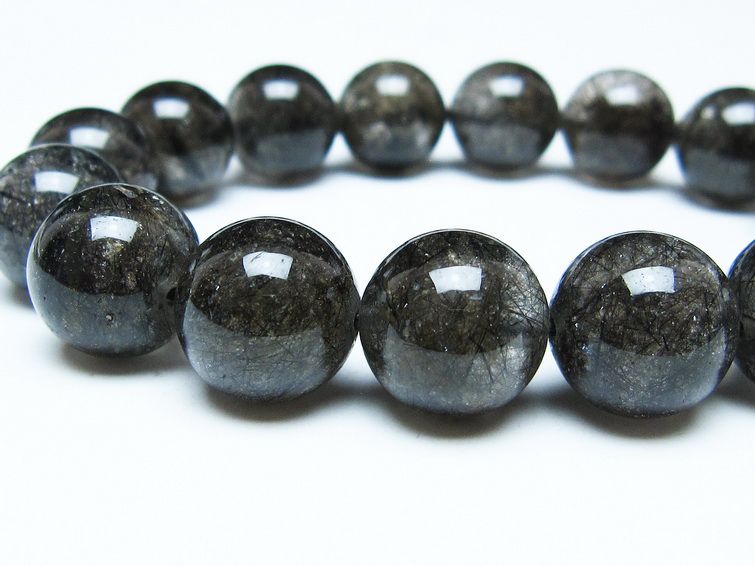 ブラックルチルクォーツ ブレスレット 14mm ブラックトルマリン トルマリネイテッドクォーツ 一点物 メール便可 [M便 1/10] 111-47113