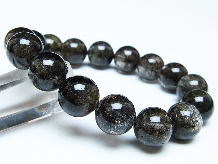 ブラックルチルクォーツ ブレスレット 13mm ブラックトルマリン トルマリネイテッドクォーツ 一点物 メール便可 [M便 1/10] 111-47115