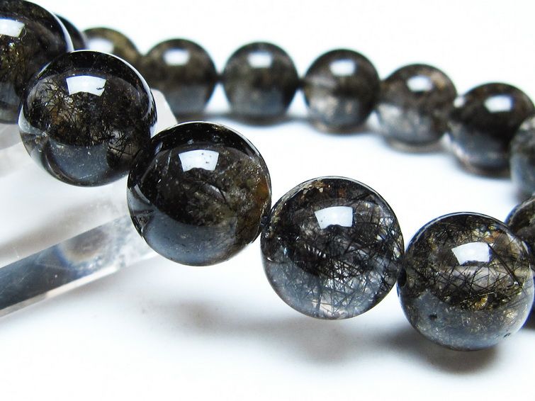 ブラックルチルクォーツ ブレスレット 13mm ブラックトルマリン トルマリネイテッドクォーツ 一点物 メール便可 [M便 1/10] 111-47115