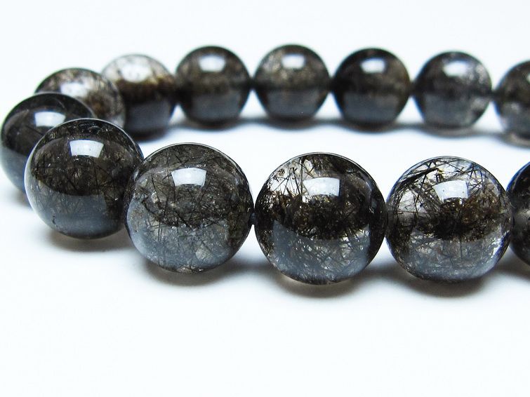 ブラックルチルクォーツ ブレスレット 13mm ブラックトルマリン トルマリネイテッドクォーツ 一点物 メール便可 [M便 1/10] 111-47115