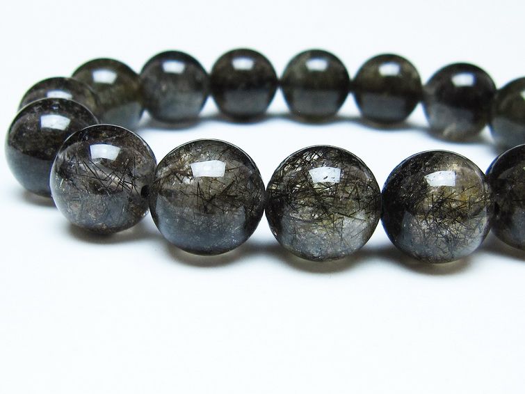 ブラックルチルクォーツ ブレスレット 13mm ブラックトルマリン トルマリネイテッドクォーツ 一点物 メール便可 [M便 1/10] 111-47116