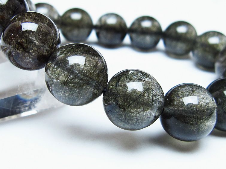ブラックルチルクォーツ ブレスレット 13mm ブラックトルマリン トルマリネイテッドクォーツ 一点物 メール便可 [M便 1/10] 111-47117