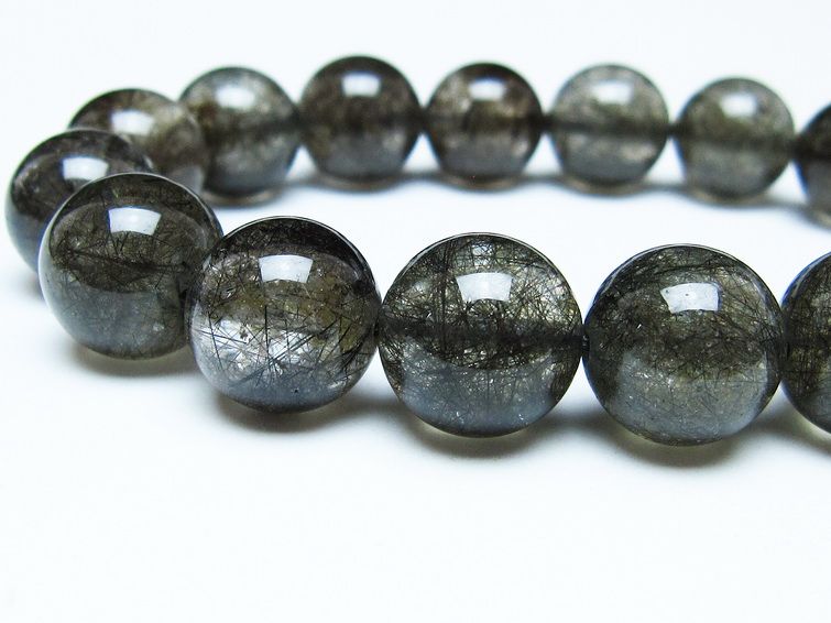 ブラックルチルクォーツ ブレスレット 13mm ブラックトルマリン トルマリネイテッドクォーツ 一点物 メール便可 [M便 1/10] 111-47117