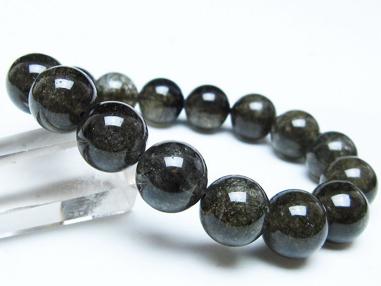 ブラックルチルクォーツ ブレスレット 13mm ブラックトルマリン トルマリネイテッドクォーツ 一点物 メール便可 [M便 1/10] 111-47119