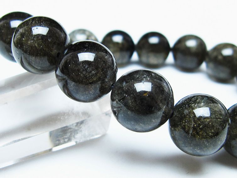 ブラックルチルクォーツ ブレスレット 13mm ブラックトルマリン トルマリネイテッドクォーツ 一点物 メール便可 [M便 1/10] 111-47119