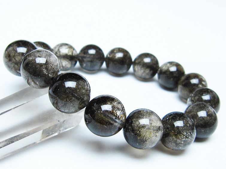 ブラックルチルクォーツ ブレスレット 14mm ブラックトルマリン トルマリネイテッドクォーツ 一点物 メール便可 [M便 1/10] 111-47120