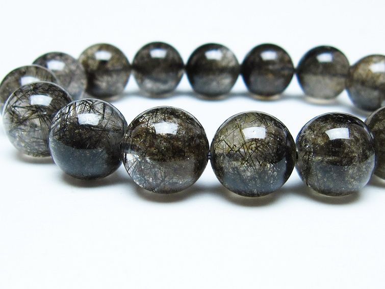 ブラックルチルクォーツ ブレスレット 14mm ブラックトルマリン トルマリネイテッドクォーツ 一点物 メール便可 [M便 1/10] 111-47120