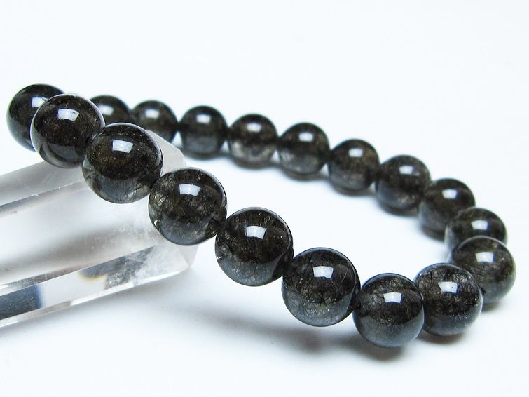 ブラックルチルクォーツ ブレスレット 10mm ブラックトルマリン トルマリネイテッドクォーツ 一点物 メール便可 [M便 1/10] 111-47130