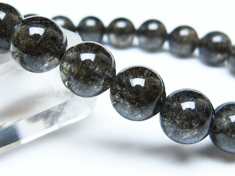 ブラックルチルクォーツ ブレスレット 10mm ブラックトルマリン トルマリネイテッドクォーツ 一点物 メール便可 [M便 1/10] 111-47130