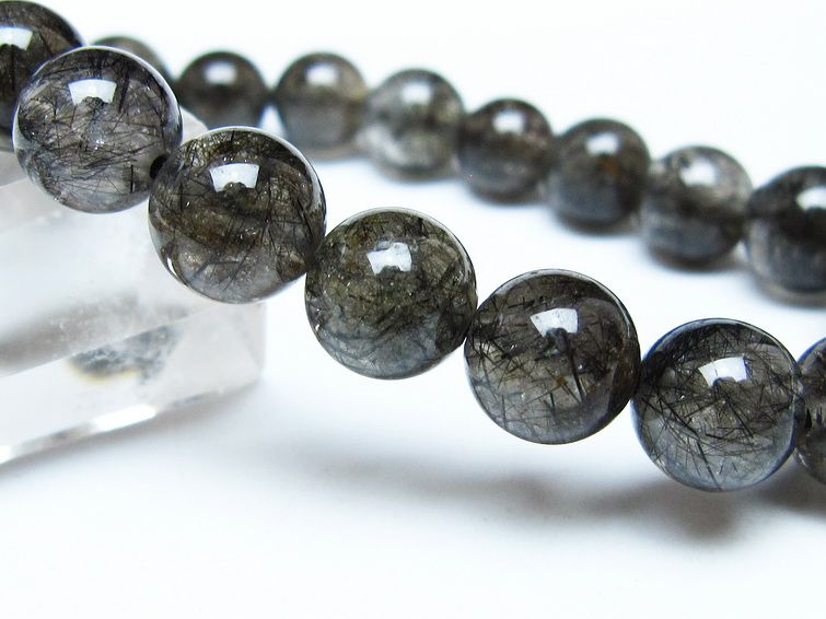 ブラックルチルクォーツ ブレスレット 10mm ブラックトルマリン トルマリネイテッドクォーツ 一点物 メール便可 [M便 1/10] 111-47132