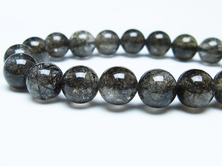 ブラックルチルクォーツ ブレスレット 10mm ブラックトルマリン トルマリネイテッドクォーツ 一点物 メール便可 [M便 1/10] 111-47132