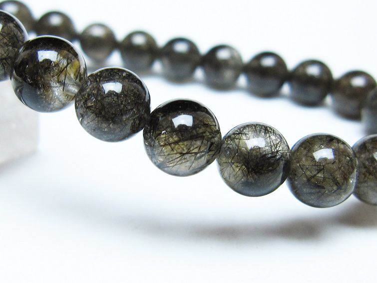ブラックルチルクォーツ ブレスレット 8mm ブラックトルマリン トルマリネイテッドクォーツ 一点物 メール便可 [M便 1/10] 111-47140