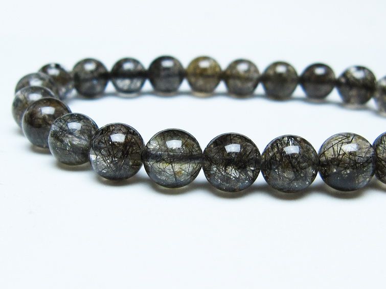 ブラックルチルクォーツ ブレスレット 8mm ブラックトルマリン トルマリネイテッドクォーツ 一点物 メール便可 [M便 1/10] 111-47143