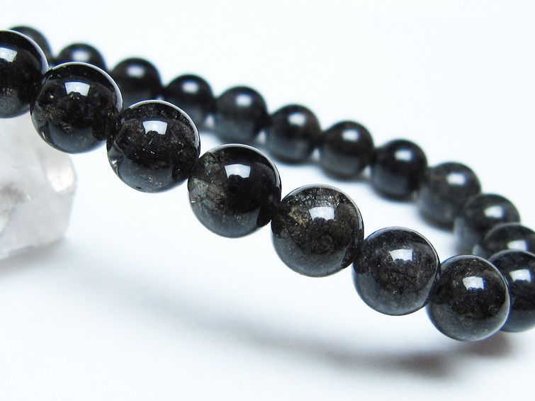 ブラックルチルクォーツ ブレスレット 8mm ブラックトルマリン トルマリネイテッドクォーツ 一点物 メール便可 [M便 1/10] 111-47148