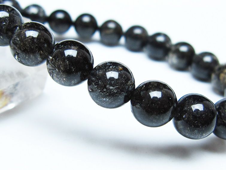 ブラックルチルクォーツ ブレスレット 8mm ブラックトルマリン トルマリネイテッドクォーツ 一点物 メール便可 [M便 1/10] 111-47149