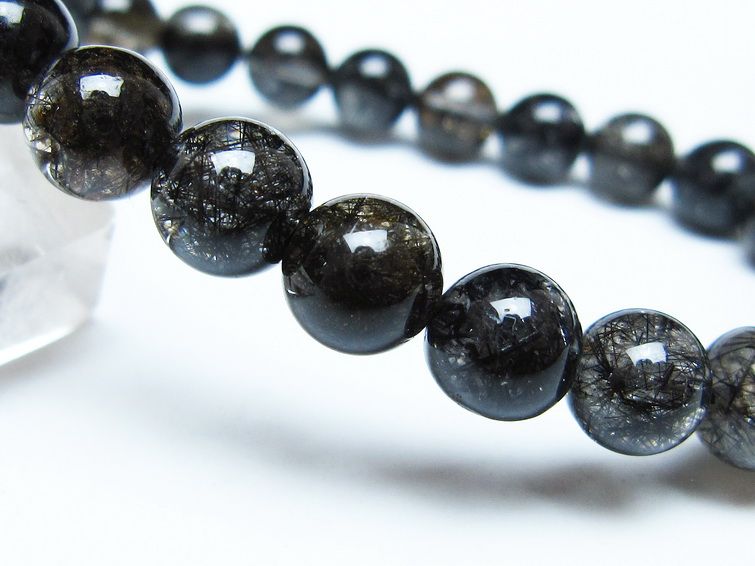 ブラックルチルクォーツ ブレスレット 8mm ブラックトルマリン トルマリネイテッドクォーツ 一点物 メール便可 [M便 1/10] 111-47155
