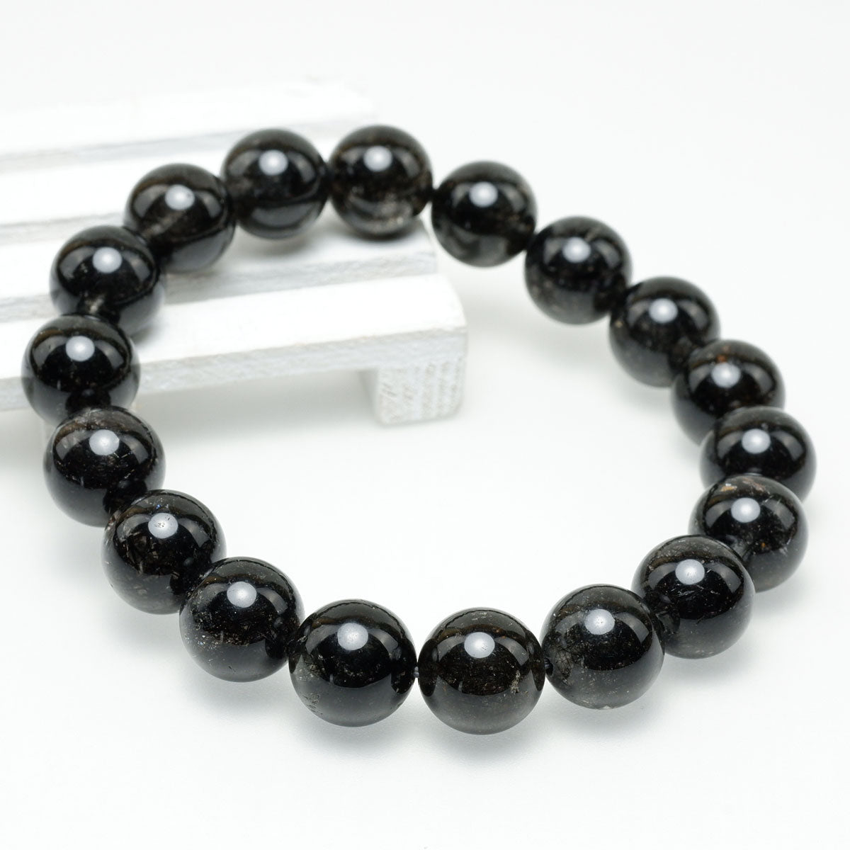 ブラックルチルクォーツ ブレスレット 12mm ブラックトルマリン トルマリネイテッドクォーツ 一点物 メール便可 [M便 1/10] 111-47163