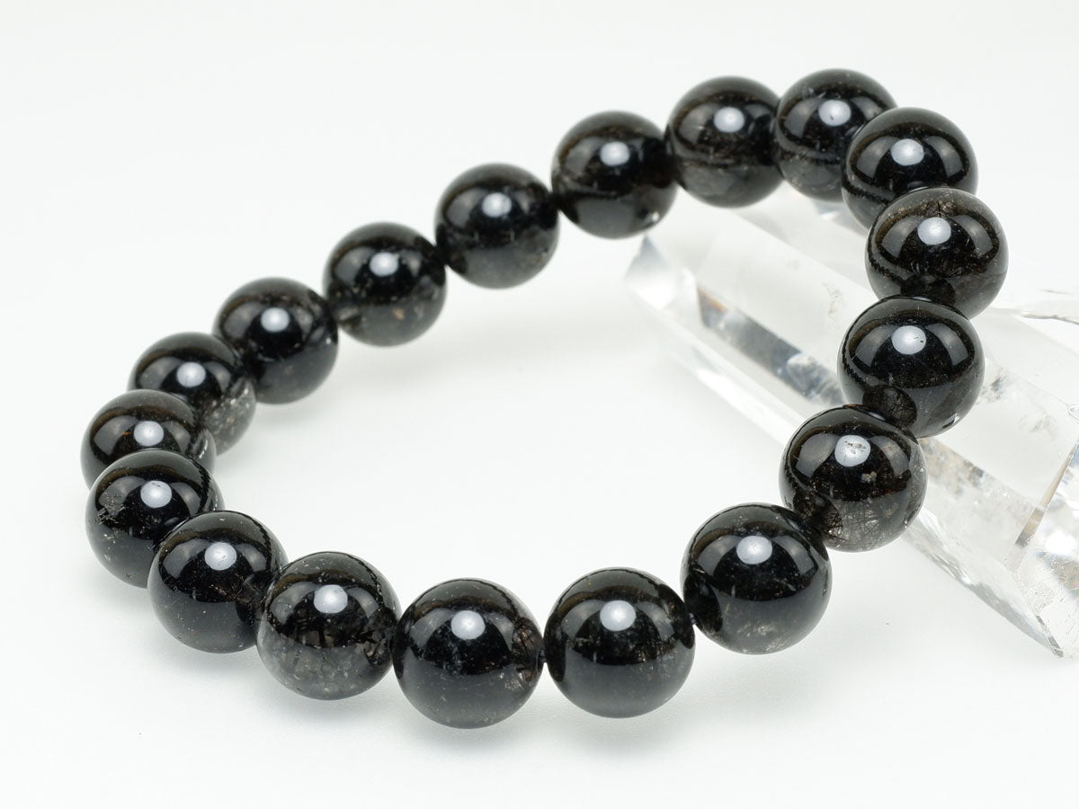ブラックルチルクォーツ ブレスレット 12mm ブラックトルマリン トルマリネイテッドクォーツ 一点物 メール便可 [M便 1/10] 111-47163