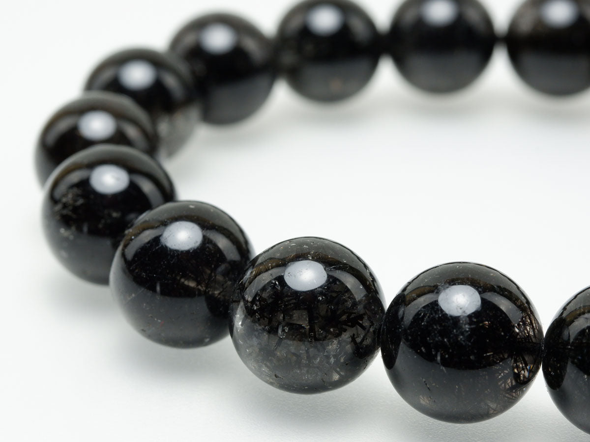 ブラックルチルクォーツ ブレスレット 12mm ブラックトルマリン トルマリネイテッドクォーツ 一点物 メール便可 [M便 1/10] 111-47163