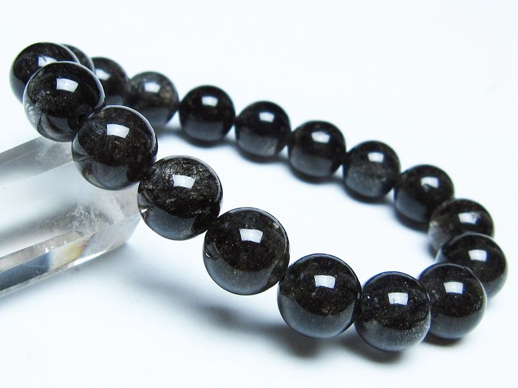 ブラックルチルクォーツ ブレスレット 12mm ブラックトルマリン トルマリネイテッドクォーツ 一点物 メール便可 [M便 1/10] 111-47164