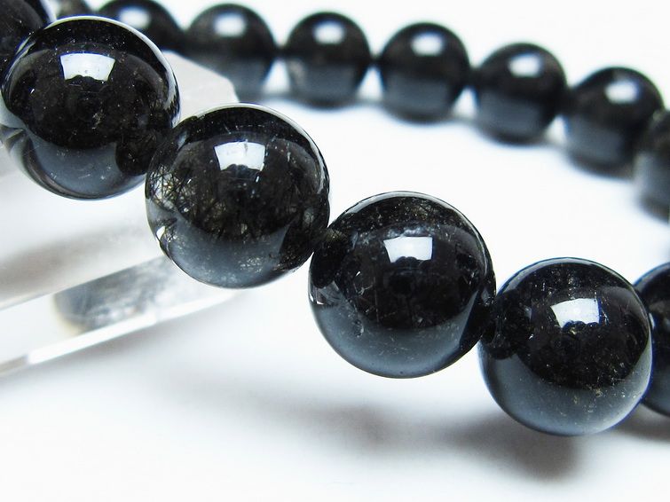 ブラックルチルクォーツ ブレスレット 12mm ブラックトルマリン トルマリネイテッドクォーツ 一点物 メール便可 [M便 1/10] 111-47165