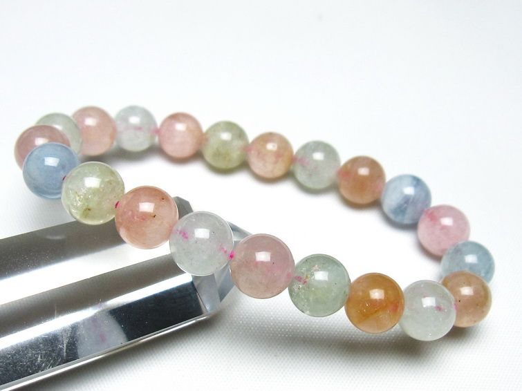 ミックスカラーベリル ブレスレット 9mm 一点物 メール便可 [M便 1/10] 111-48877