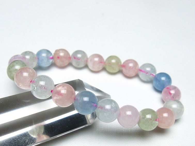 ミックスカラーベリル ブレスレット 9mm 一点物 メール便可 [M便 1/10] 111-48882