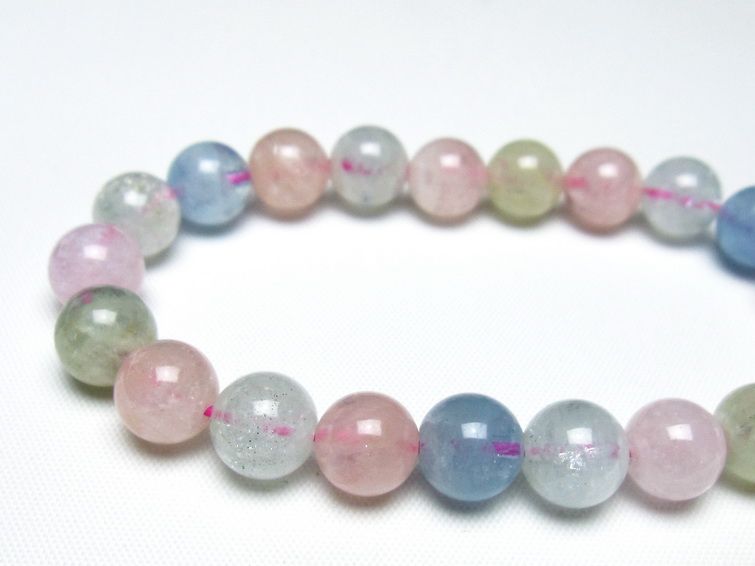 ミックスカラーベリル ブレスレット 9mm 一点物 メール便可 [M便 1/10] 111-48882