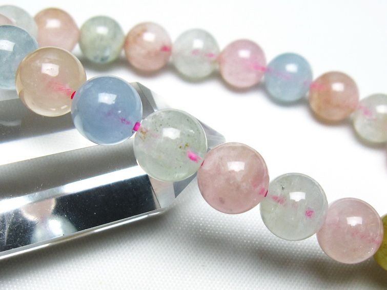 ミックスカラーベリル ブレスレット 9mm 一点物 メール便可 [M便 1/10] 111-48885