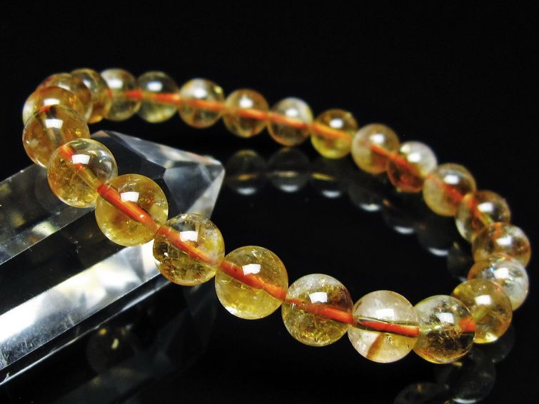 シトリン ブレスレット 虹入り 8mm シトリンクォーツ ブレス メール便可 一点物 111-50356