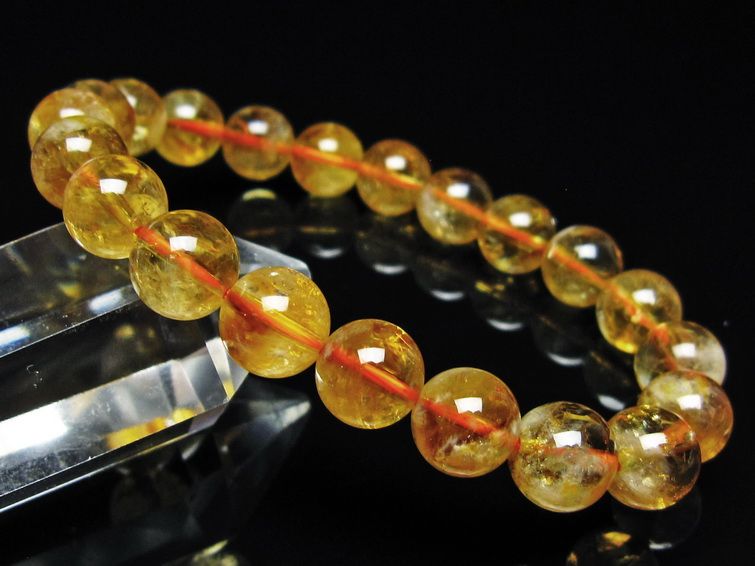 シトリン ブレスレット 虹入り 9mm シトリンクォーツ ブレス メール便可 一点物 111-50357