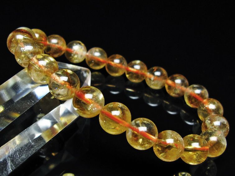 シトリン ブレスレット 虹入り 9mm シトリンクォーツ ブレス メール便可 一点物 111-50361