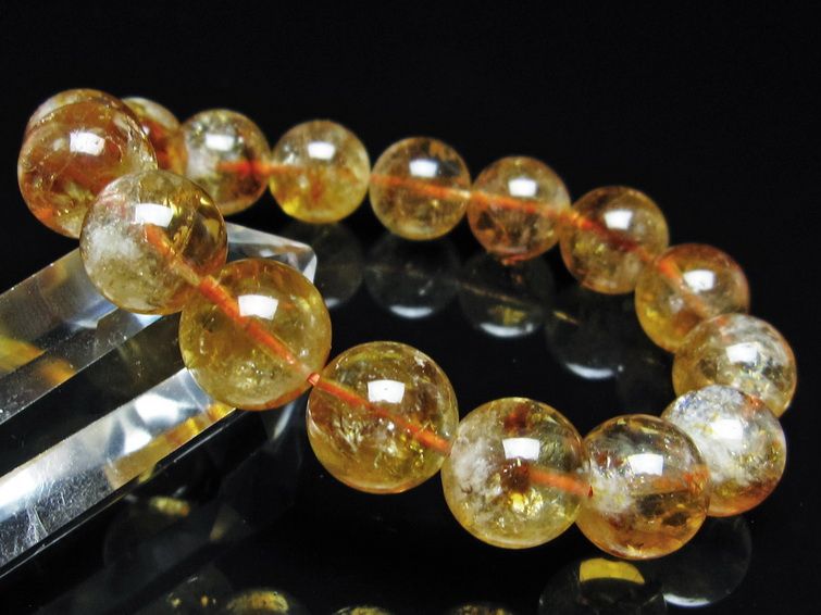 シトリン ブレスレット 虹入り 13mm シトリンクォーツ ブレス メール便可 一点物 111-50381