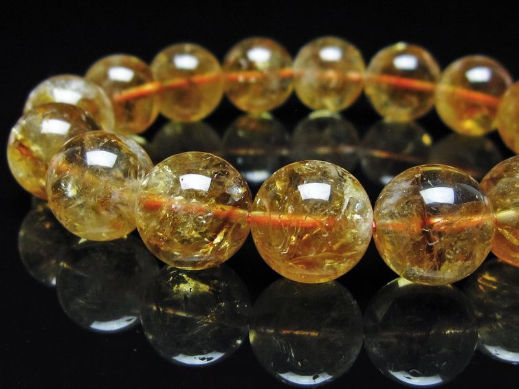 シトリン ブレスレット 虹入り 13mm シトリンクォーツ ブレス メール便可 一点物 111-50381