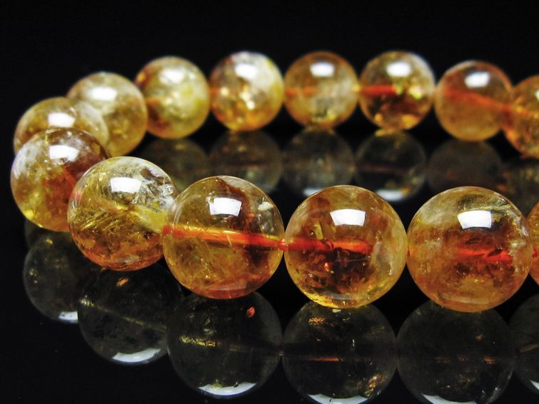 シトリン ブレスレット 虹入り 13mm シトリンクォーツ ブレス メール便可 一点物 111-50382