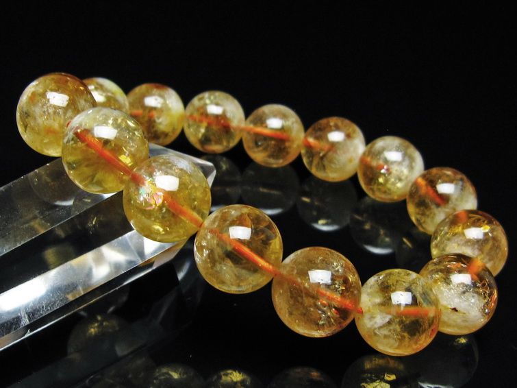 シトリン ブレスレット 虹入り 13mm シトリンクォーツ ブレス メール便可 一点物 111-50383