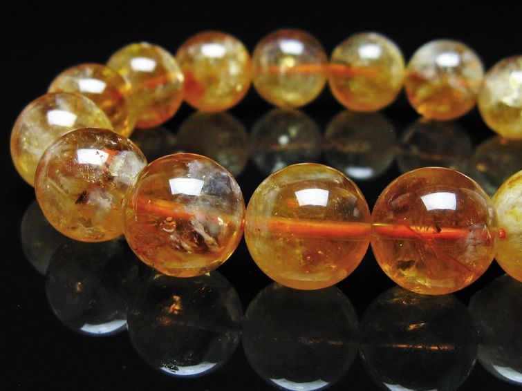 シトリン ブレスレット 虹入り 13mm シトリンクォーツ ブレス メール便可 一点物 111-50384