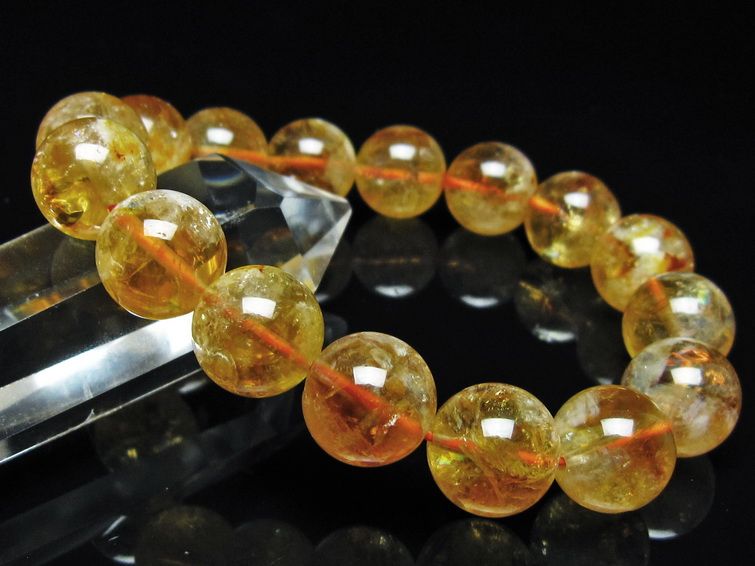 シトリン ブレスレット 虹入り 13mm シトリンクォーツ ブレス メール便可 一点物 111-50385