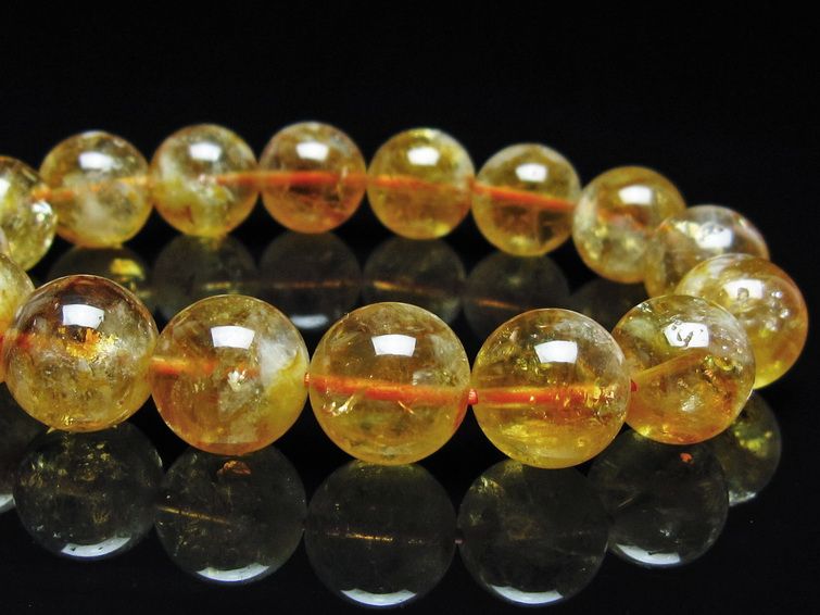 シトリン ブレスレット 虹入り 13mm シトリンクォーツ ブレス メール便可 一点物 111-50385