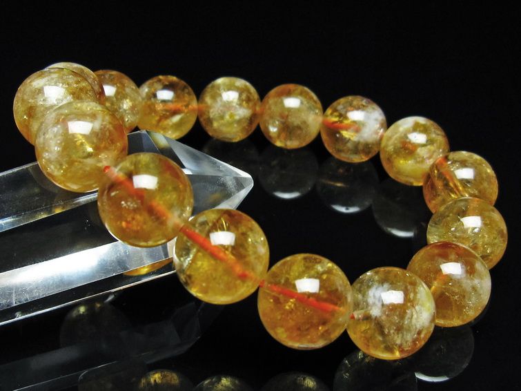 シトリン ブレスレット 虹入り 13mm シトリンクォーツ ブレス メール便可 一点物 111-50386