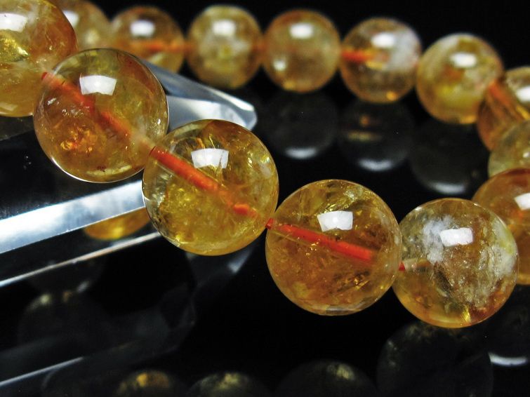シトリン ブレスレット 虹入り 13mm シトリンクォーツ ブレス メール便可 一点物 111-50386