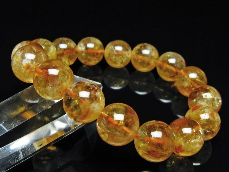 シトリン ブレスレット 虹入り 14mm シトリンクォーツ ブレス メール便可 一点物 111-50387