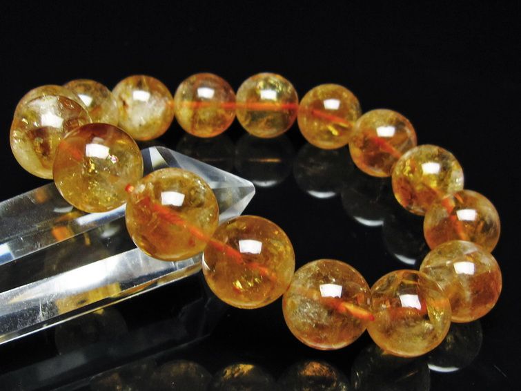 シトリン ブレスレット 虹入り 14mm シトリンクォーツ ブレス メール便可 一点物 111-50389