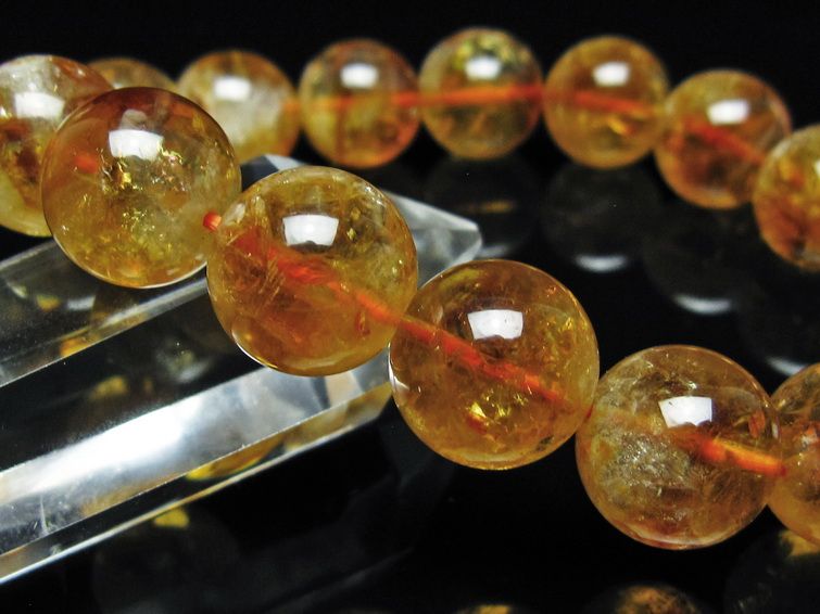 シトリン ブレスレット 虹入り 14mm シトリンクォーツ ブレス メール便可 一点物 111-50389