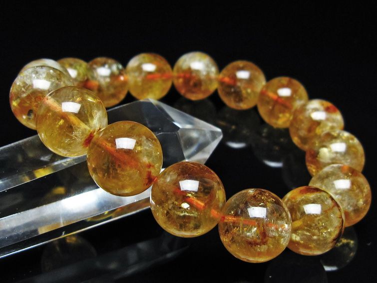 シトリン ブレスレット 虹入り 14mm シトリンクォーツ ブレス メール便可 一点物 111-50390