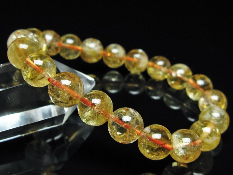 シトリン ブレスレット 虹入り 10mm シトリンクォーツ ブレス メール便可 一点物 111-50399