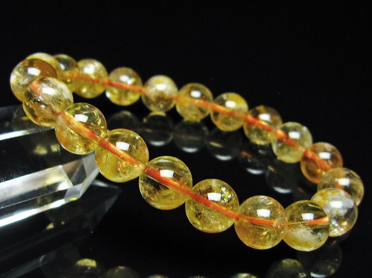 シトリン ブレスレット 虹入り 9mm シトリンクォーツ ブレス メール便可 一点物 111-50403