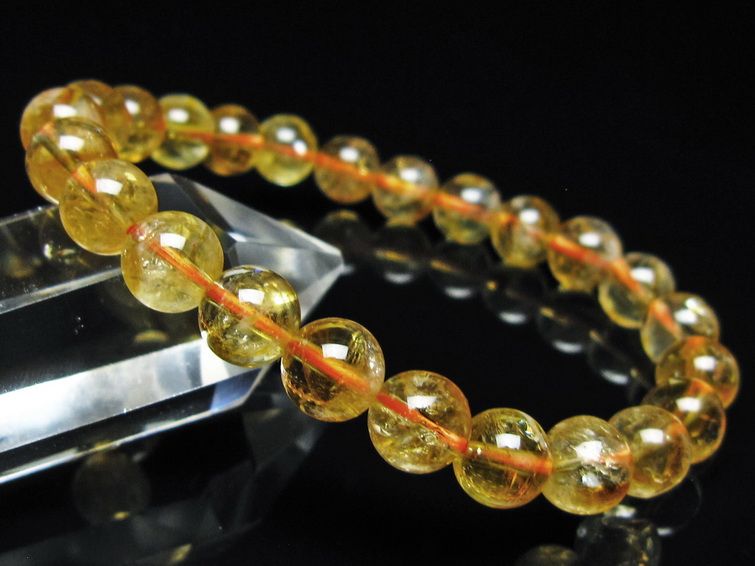 シトリン ブレスレット 虹入り 8mm シトリンクォーツ ブレス メール便可 一点物 111-50406