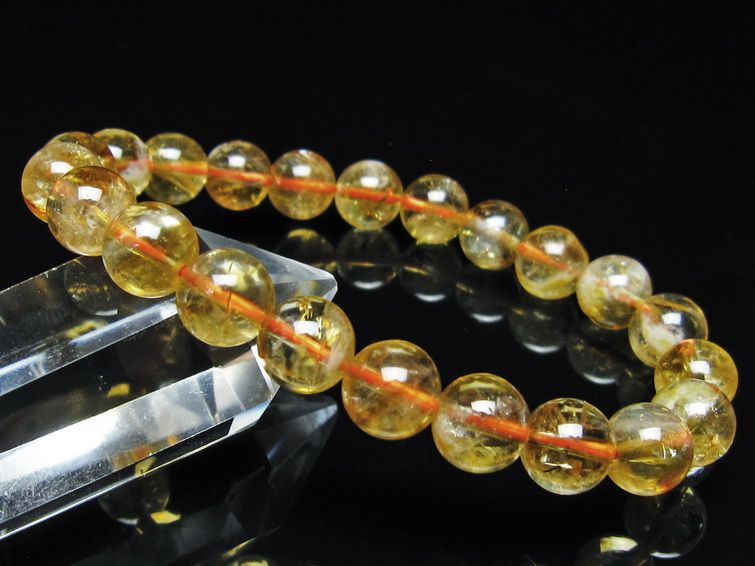 シトリン ブレスレット 虹入り 9mm シトリンクォーツ ブレス メール便可 一点物 111-50409