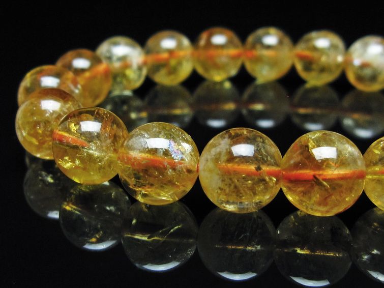 シトリン ブレスレット 虹入り 10mm シトリンクォーツ ブレス メール便可 一点物 111-50422